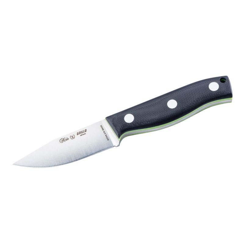 Nieto Grillo G&uuml;rtelmesser, B&ouml;hler N695 Stahl, G10, &Ouml;se, Schwarze Leder