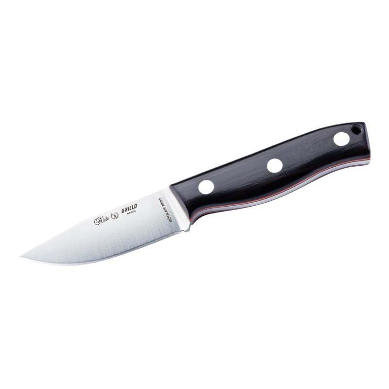 Nieto Grillo G&uuml;rtelmesser, B&ouml;hler N695 Stahl, Grenadillholz-Griff, &Ouml;se, Braune Leder