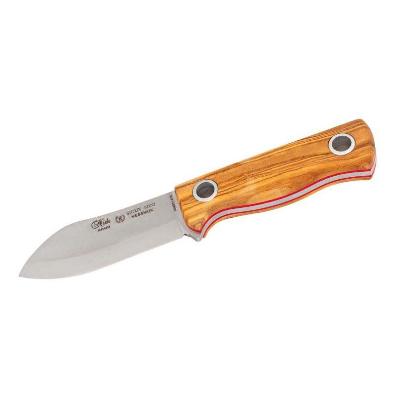 Nieto Sioux-Mini G&uuml;rtelmesser, 1.4116-Stahl, Rostfrei, Olivenholz-Griff, Full Tang, Lederscheide