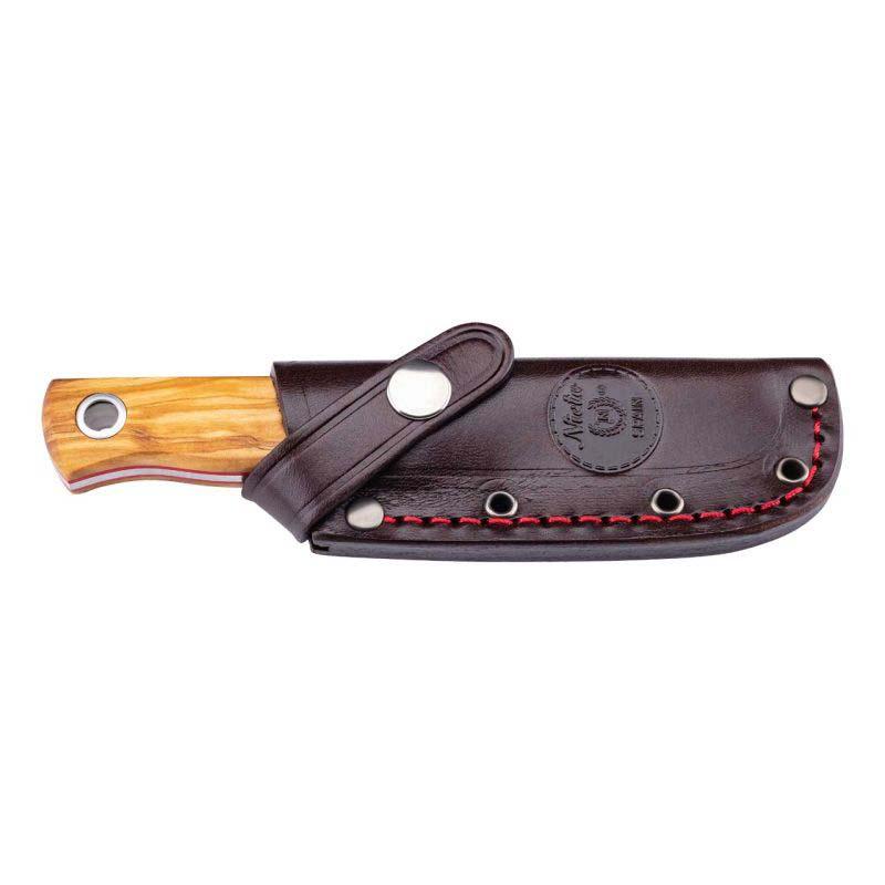 Nieto Sioux-Mini G&uuml;rtelmesser, 1.4116-Stahl, Rostfrei, Olivenholz-Griff, Full Tang, Lederscheide