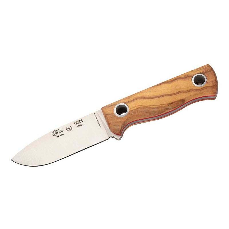 Nieto Yesca Mini G&uuml;rtelmesser, 1.4116-Stahl, Olivenholz, Hohlnieten, Braune Leder