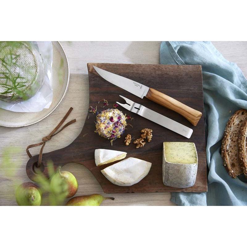 Opinel K&auml;se-Set, Edelstahl, Rostfrei, Messer No 10, Olivenholz-Griff, Edelstahl-Gabel