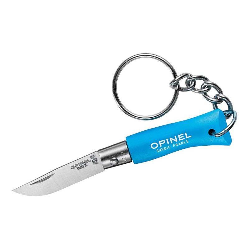 Opinel No 02 Taschenmesser Mit Schl&uuml;sselanh&auml;nger, Virobloc, Edelstahl, Rostfrei, Buche, Cyanblau