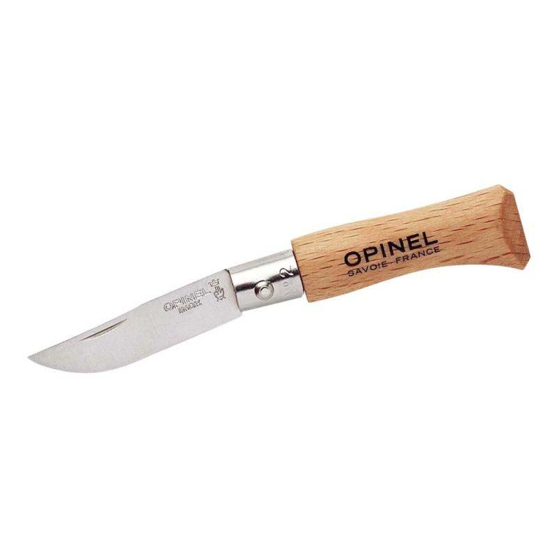 Opinel No 02 Taschenmesser, Buchenholz-Griff, Edelstahl, Rostfrei, Virobloc