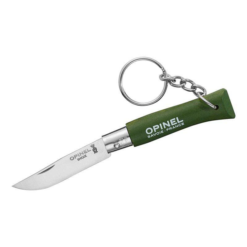 Opinel No 04 Taschenmesser Mit Schl&uuml;sselanh&auml;nger, Virobloc, Edelstahl, Rostfrei, Buche, Khaki