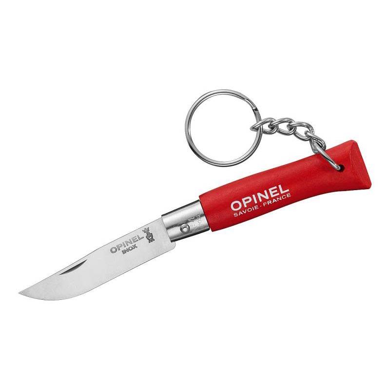 Opinel No 04 Taschenmesser Mit Schl&uuml;sselanh&auml;nger, Virobloc, Edelstahl, Rostfrei, Buche, Rot