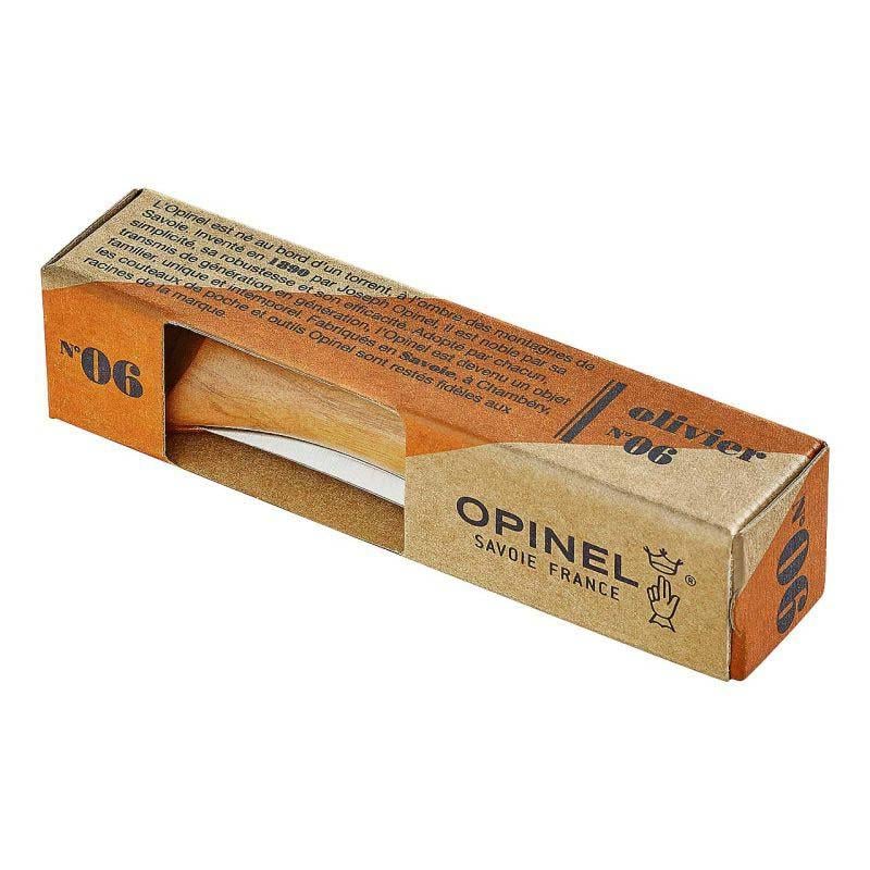 Opinel No 06 Taschenmesser, Olivenholz-Griff, Edelstahl, Rostfrei, Virobloc