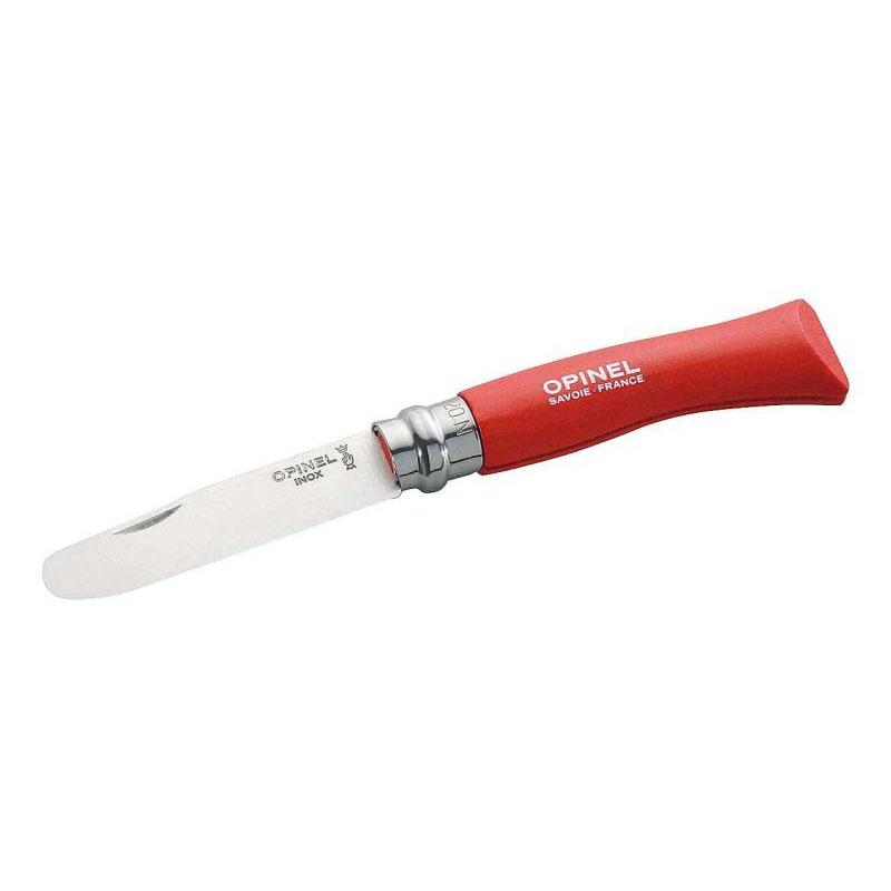 Opinel No 07 Kindermesser, Edelstahl, Rostfrei, Abgerundete Spitze, Virobloc, Buchenholz-Griff, Rot