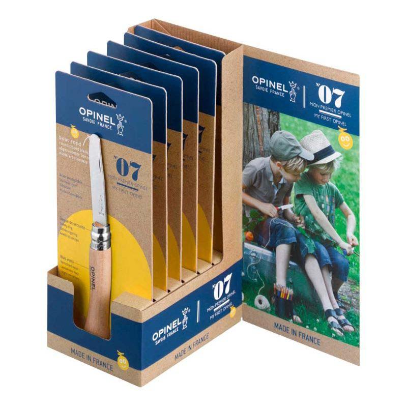 Opinel No 07 Kindermesser, Edelstahl, Rostfrei, Abgerundete Spitze, Virobloc, Buche, Natur
