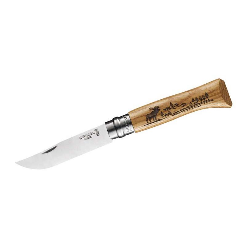 Opinel No 08 Animalia America Taschenmesser, Virobloc, Eiche, Rostfrei, Sandvik Stahl, Moose