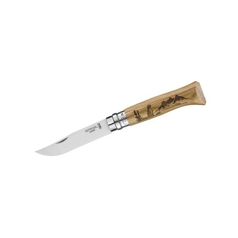 Opinel No 08 Animalia Taschenmesser, Virobloc, Eiche, Rostfrei, Sandvik Stahl, Murmeltier