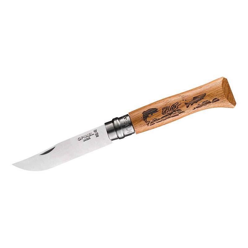 Opinel No 08 Animalia Taschenmesser, Virobloc, Eiche, Rostfrei, Sandvik Stahl, Fisch