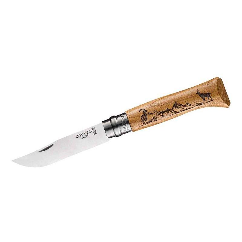 Opinel No 08 Animalia Taschenmesser, Virobloc, Eiche, Rostfrei, Sandvik Stahl, Gams