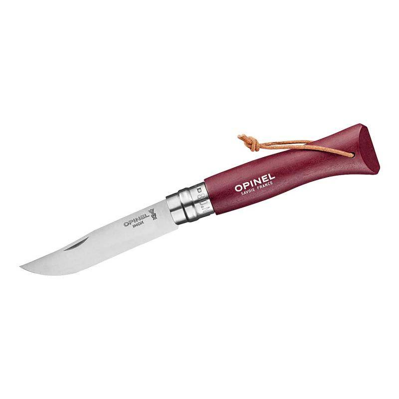 Opinel No 08 Baroudeur Taschenmesser, Buche, Sandvik Stahl, Rostfrei, Virobloc, Burgundy