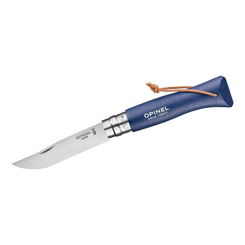 Opinel No 08 Baroudeur Taschenmesser, Buche, Sandvik Stahl, Rostfrei, Virobloc, Blau