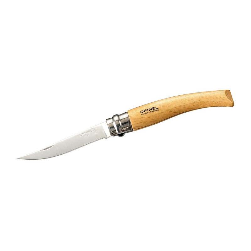 Opinel No 08 Effile Taschenmesser, Sandvik 12C27-Stahl, Rostfrei, Buchenholz-Griff, Virobloc