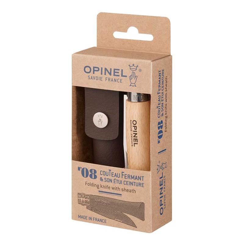 Opinel No 08 Taschenmesser, Rostfrei, Buchenholz-Griff, Mit Etui