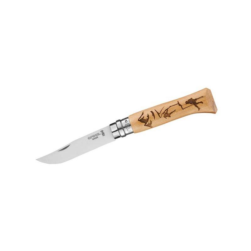 Opinel No 08 Gravure Climbing Taschenmesser, Sandvik Stahl, Rostfrei, Buche, Virobloc