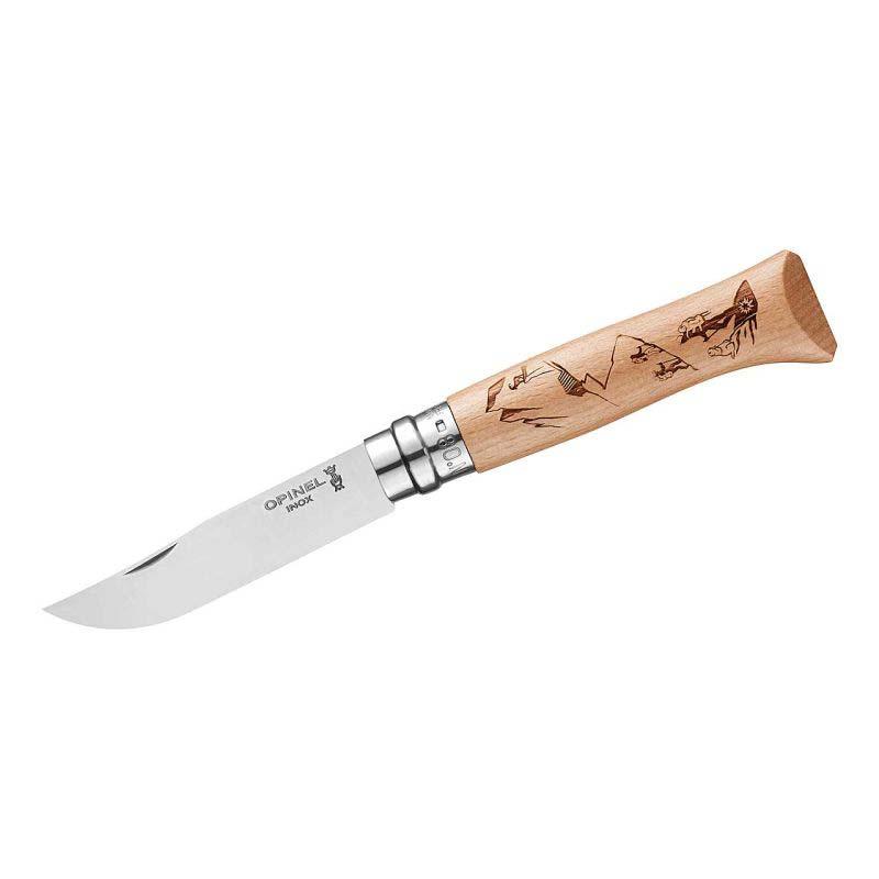 Opinel No 08 Gravure Rando Taschenmesser, Sandvik 12C27-Stahl, Rostfrei, Buchenholz-Griff, Virobloc