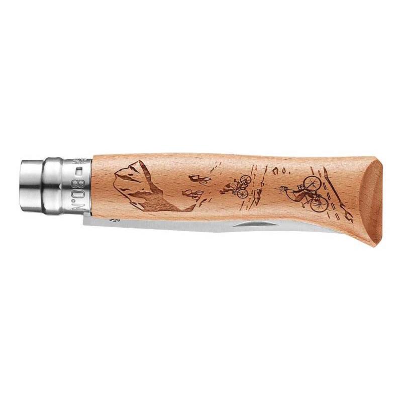 Opinel No 08 Gravure Velo Taschenmesser, Sandvik 12C27-Stahl, Rostfrei, Buchenholz-Griff, Virobloc