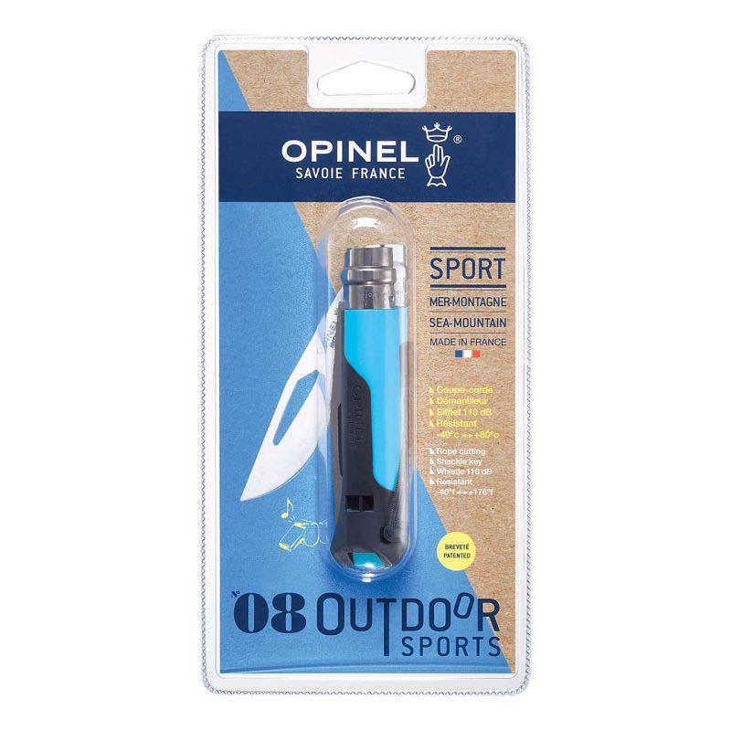 Opinel No 08 Outdoor Taschenmesser, Sandvik Stahl, Rostfrei, Polyamide Blau, Pfeife, Sch&auml;kell&ouml;ser