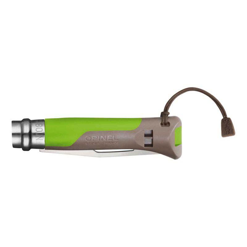 Opinel-No 08 Outdoor Taschenmesser, Sandvik Stahl, Rostfrei, Polyamide Gr&uuml;n, Pfeife, Sch&auml;kell&ouml;ser