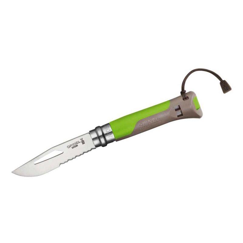 Opinel-No 08 Outdoor Taschenmesser, Sandvik Stahl, Rostfrei, Polyamide Gr&uuml;n, Pfeife, Sch&auml;kell&ouml;ser