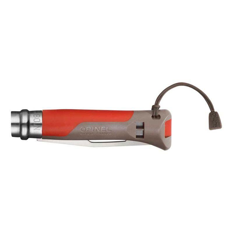 Opinel No 08 Outdoor Taschenmesser, Sandvik Stahl, Rostfrei, Polyamide Rot, Pfeife, Sch&auml;kell&ouml;ser