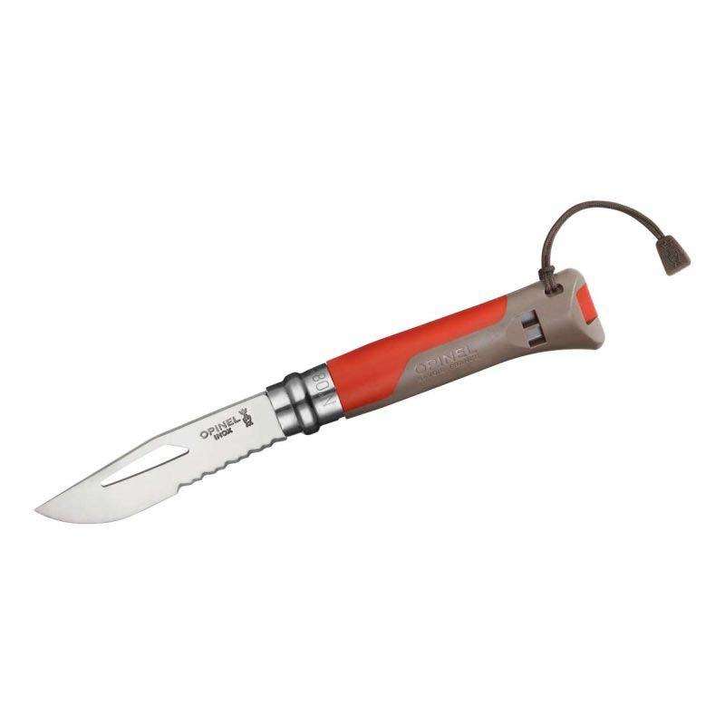 Opinel No 08 Outdoor Taschenmesser, Sandvik Stahl, Rostfrei, Polyamide Rot, Pfeife, Sch&auml;kell&ouml;ser
