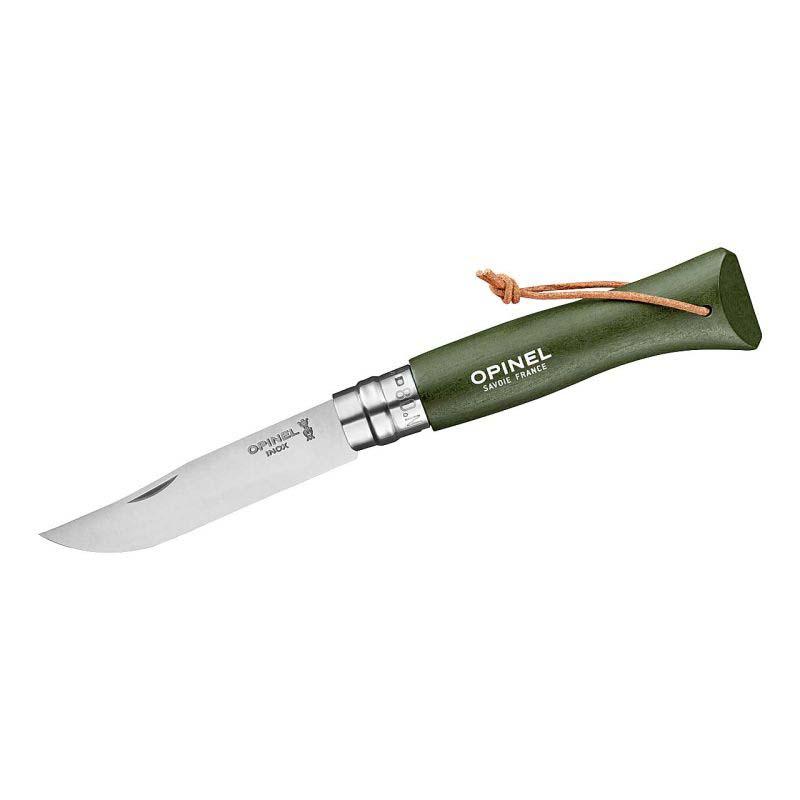 Opinel No 08 Baroudeur Taschenmesser, Buche, Sandvik Stahl, Rostfrei, Virobloc, Gr&uuml;n