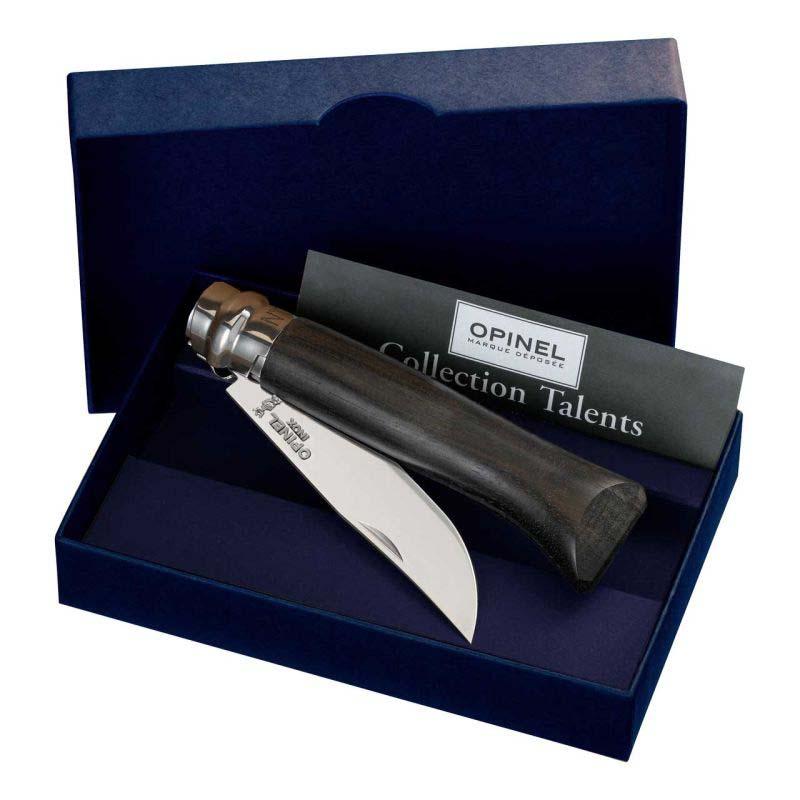 Opinel No 08 Taschenmesser, Ebenholz-Griff, Edelstahl, Rostfrei, Virobloc, Geschenkbox