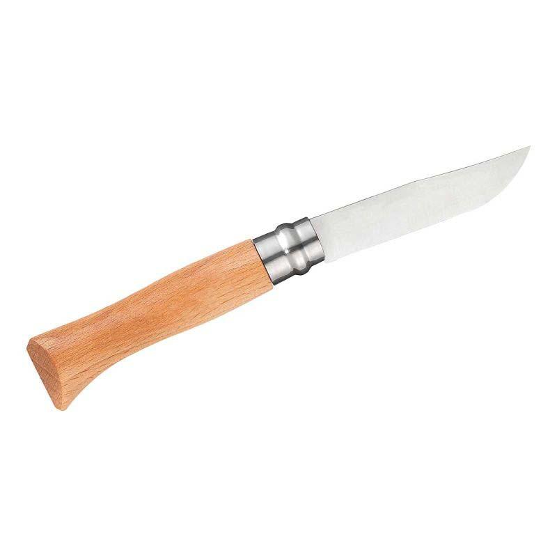 Opinel No 08 Taschenmesser, Buchenholz-Griff, Sandvik 12C27-Stahl, Rostfrei, Virobloc