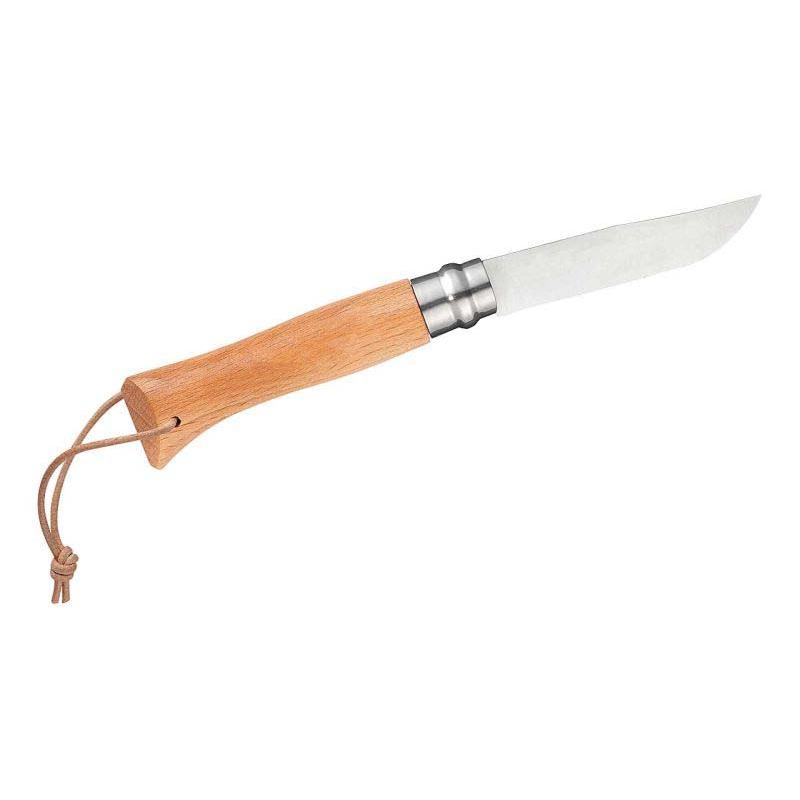 Opinel No 08 Baroudeur Taschenmesser, Buche, Sandvik Stahl, Rostfrei, Virobloc, Lederkordel,