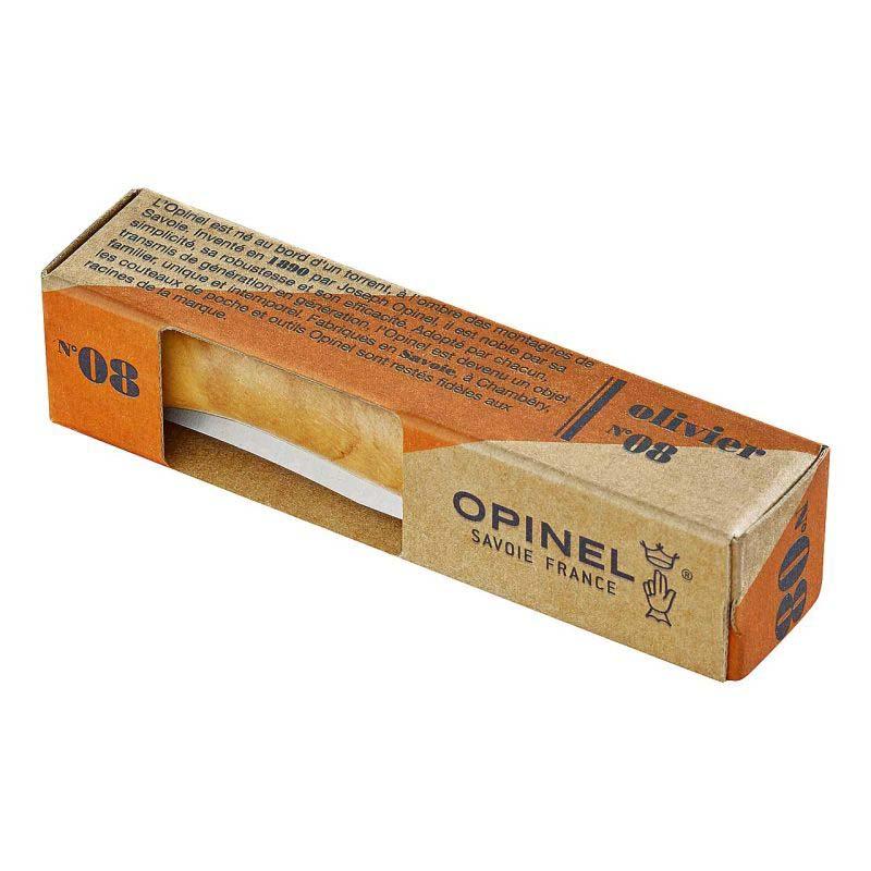 Opinel No 08 Taschenmesser, Olivenholz-Griff, Edelstahl, Rostfrei, Virobloc