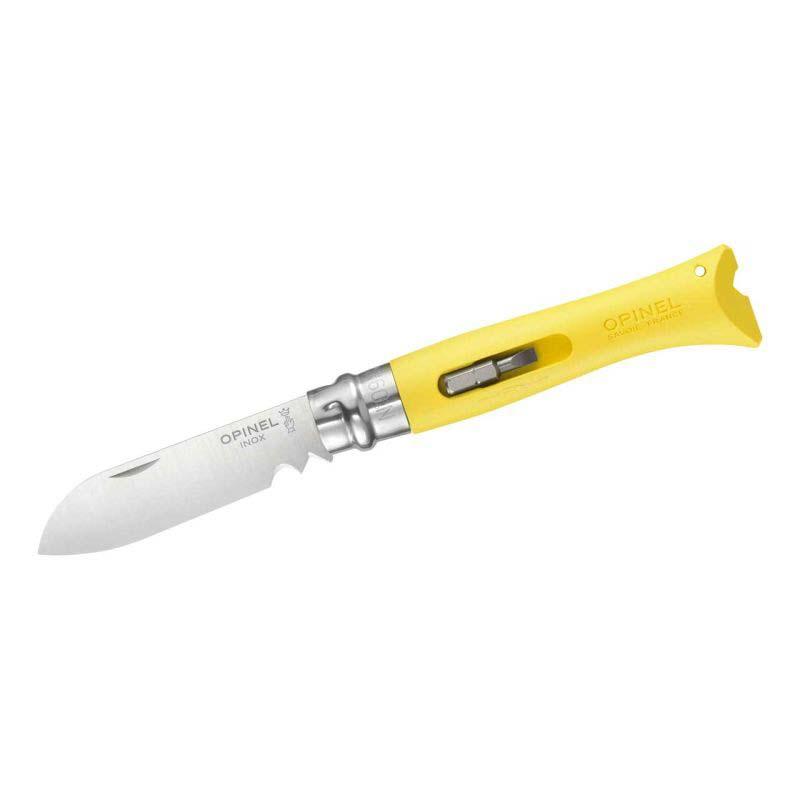 Opinel No 09 Diy Taschenmesser, Sandvik Stahl, Rostfrei, Polyamid, Gelb, 2 Bits, Abisolierer