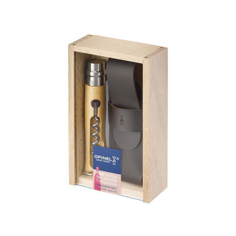 Opinel-Messer No 10, Mit Korkenzieher Und Flaschen&ouml;ffner In Holzbox, Buchenholz