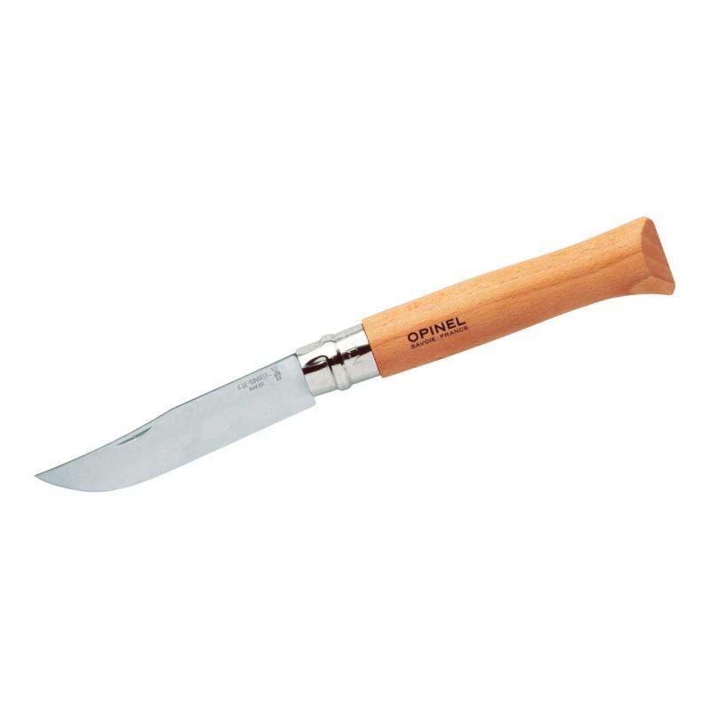 Opinel No 12 Taschenmesser, Sandvik 12C27-Stahl, Rostfrei, Virobloc, Buchenholz-Griff