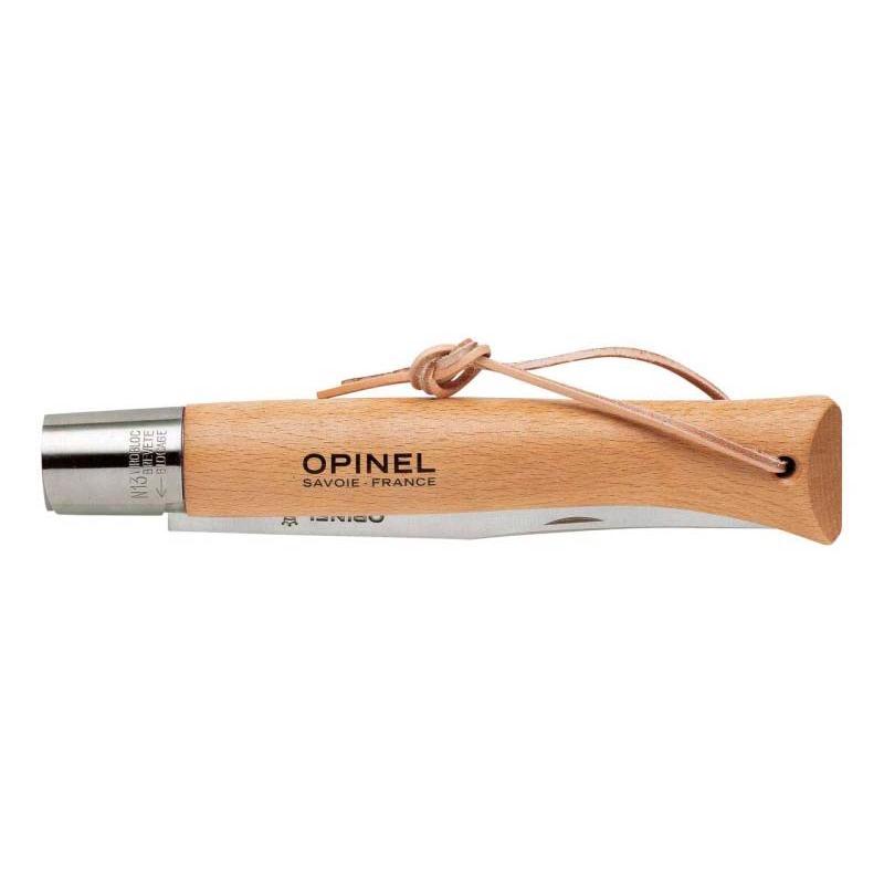 Opinel No 13 Taschenmesser, Sandvik 12C27-Stahl, Rostfrei, Buchenholz-Griff, Virobloc, Kordel