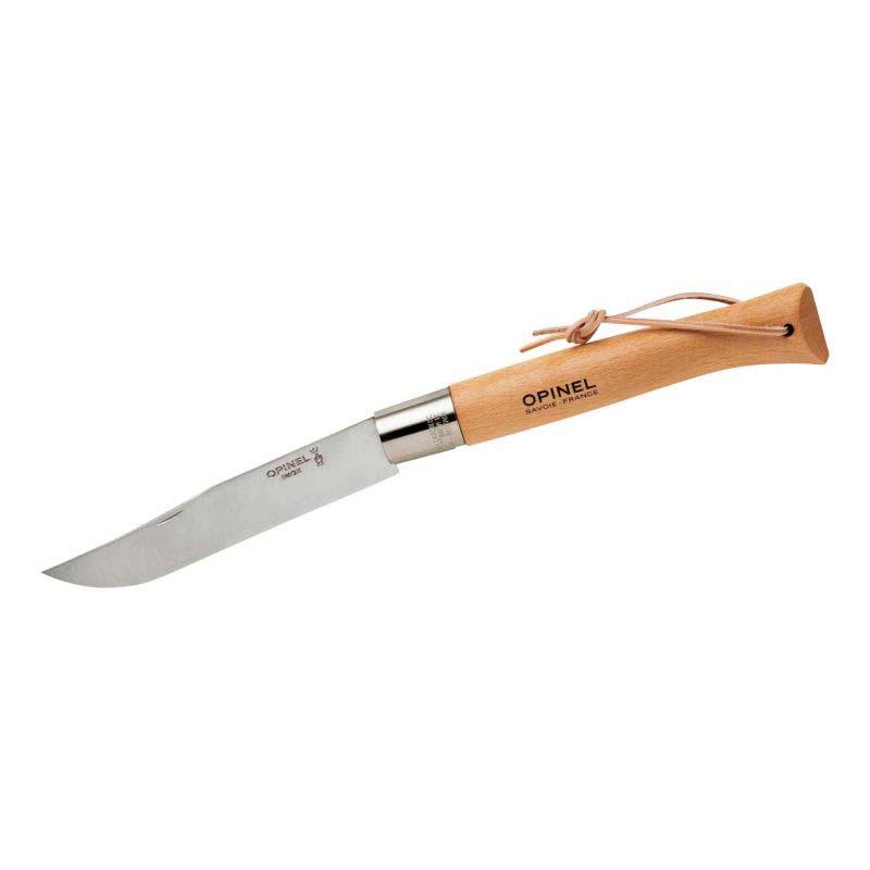 Opinel No 13 Taschenmesser, Sandvik 12C27-Stahl, Rostfrei, Buchenholz-Griff, Virobloc, Kordel
