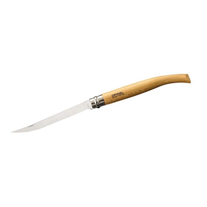 Opinel No 15 Effile Filetiermesser, Sandvik 12C27-Stahl, Rostfrei, Virobloc, Buchenholz-Griff