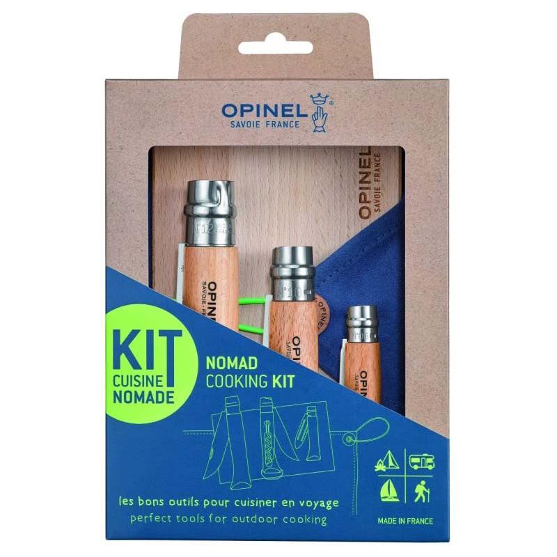 Opinel Outdoor-Set, Je 1 Messer No 6, 10 Und 12, 12C27-Stahl, Buchenholz-Griff, Schneidebrett,