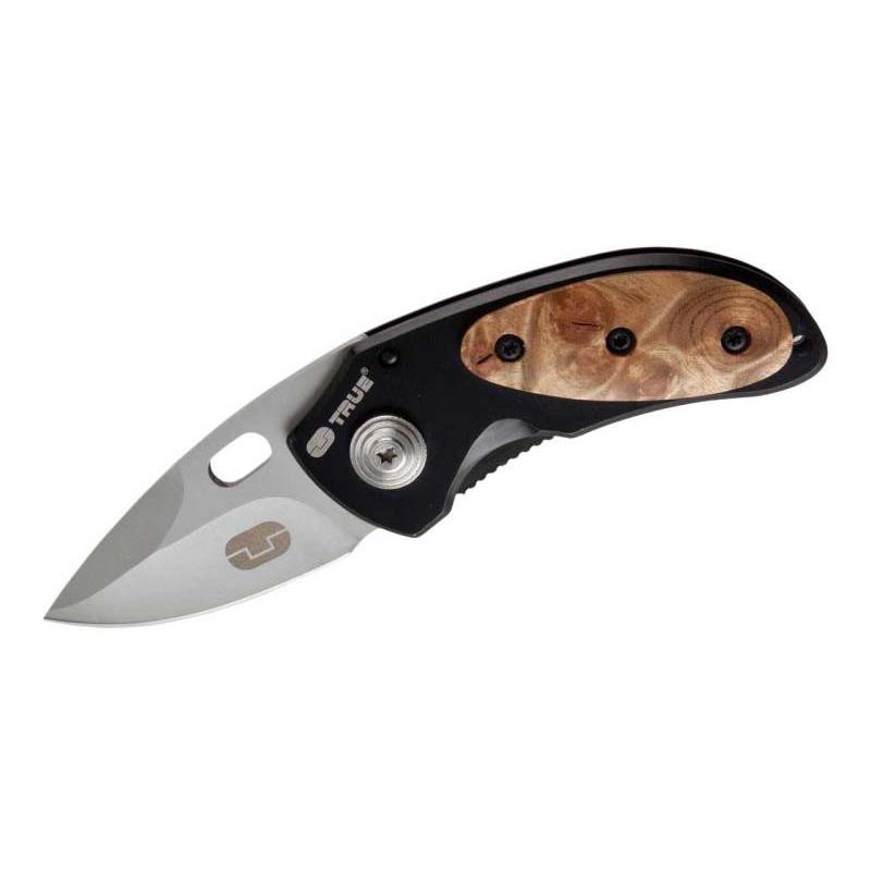 True Utility Jacknife Einhandmesser, Aisi 420 Stahl, Rostfrei, Edelstahl-Rahmen, Holz-Griff