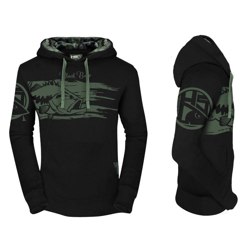 Hotspot Design Hoodie Black Bass with camo detail - Size M