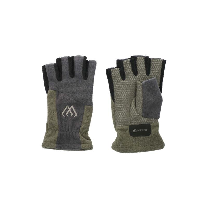 Mikado Fleece Handschuhe - Halbfinger - Gr&ouml;&szlig;e LGrau / Gr&uuml;n