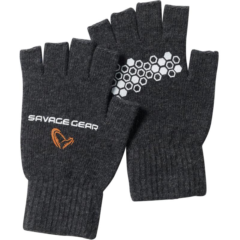 Produktbild Savage Gear Knitted Half Finger Glove M Dark Grey Melange