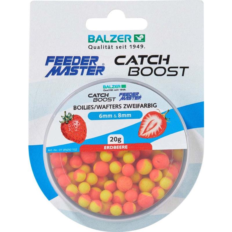 Balzer Zweifarbige Boilies (Wafter) 6mm und 8mm gemischt, Rot-gelb-Erdbeere