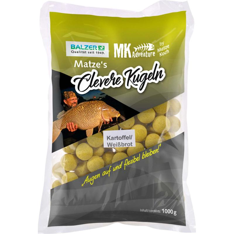 Balzer MK Boilies Clevere Kugel Kartoffel-Weissbrot 15 und 20mm gemischt, 1kg