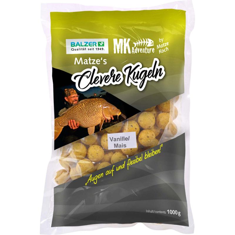 Balzer MK Boilies Clevere Kugel Vanille-Mais 15 und 20mm gemischt, 1kg