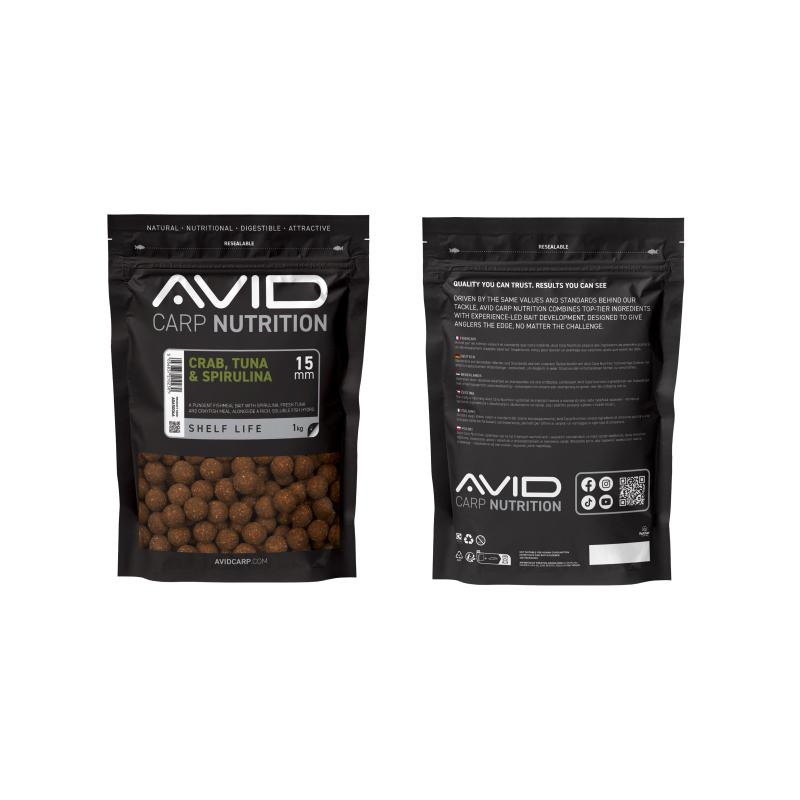Avid Crab, Tuna & Spirulina Boilies - 15mm (1kg)