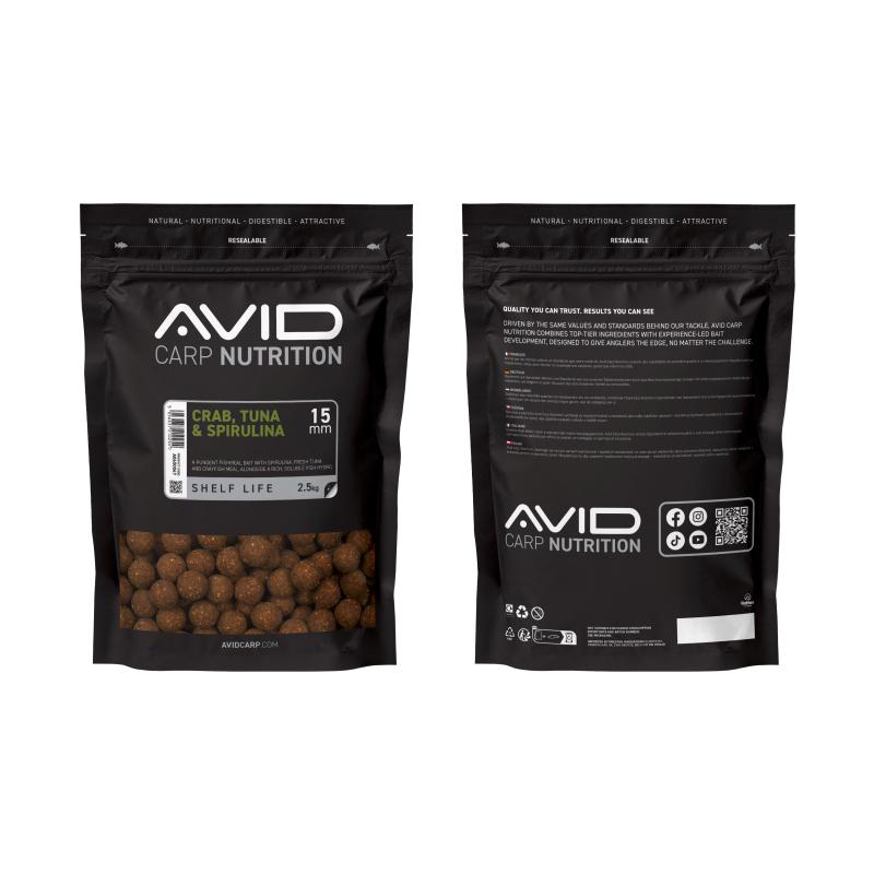 Avid Crab, Tuna & Spirulina Boilies - 15mm (2.5kg)
